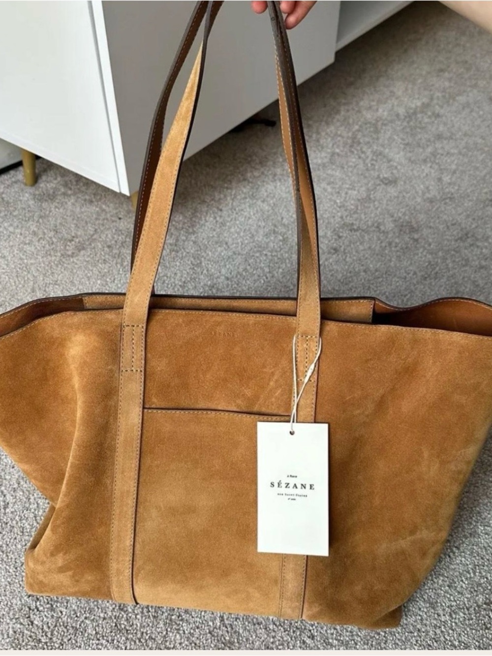 Sezane Gabon Suede Tote Bag in Tan